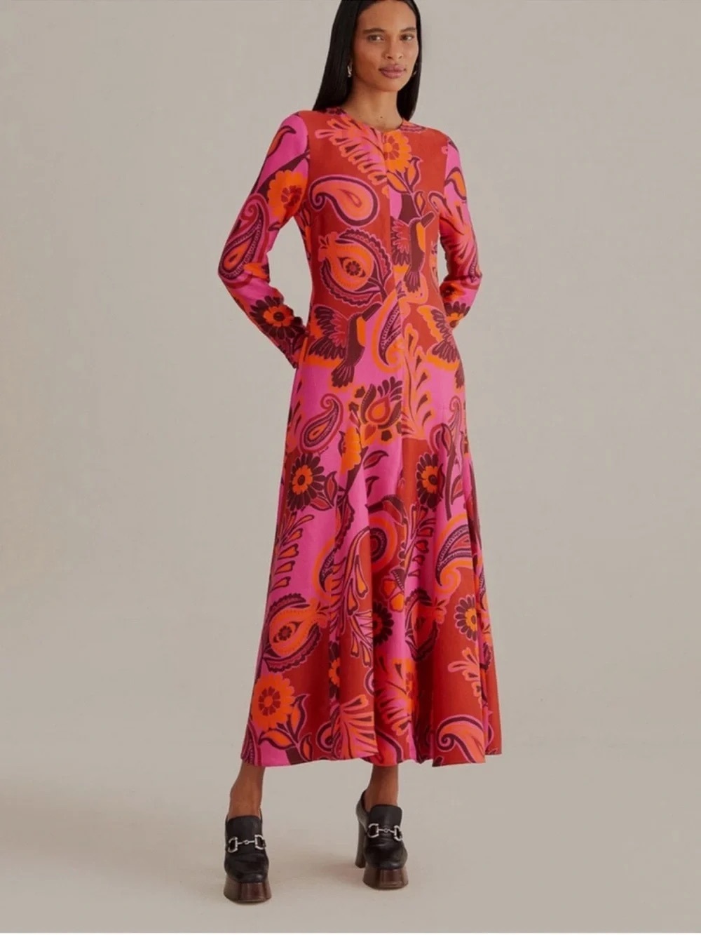 NWT FARM Rio Floral Print Long Sleeve Dress in PINK!